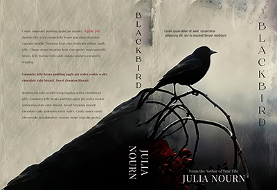 unfolded front, spine and back of a thriller custom book cover.