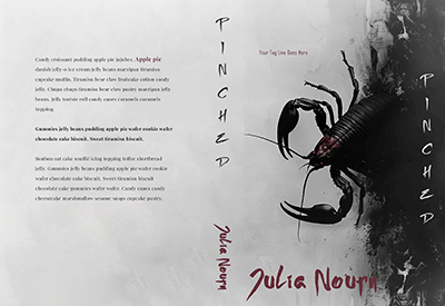 unfolded front, spine and back of a horror custom book cover.