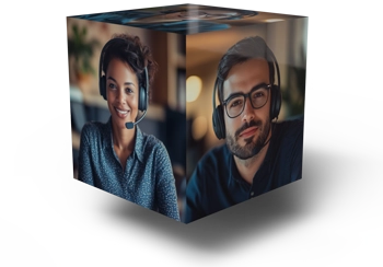 3d cube displaying pictures of dedicated reps