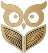 Logo of Owl Eyes with a book opening as wings.